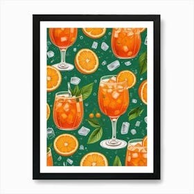 Aperol Spritz Pattern Cocktail Oranges Kitchen Art Art Print (11) Art Print