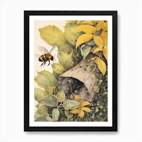 Eastern Bumble Bee Beehive Watercolour Illustration 3 Art Print