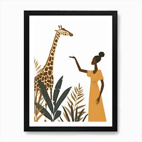 Giraffe And Woman 1 Art Print