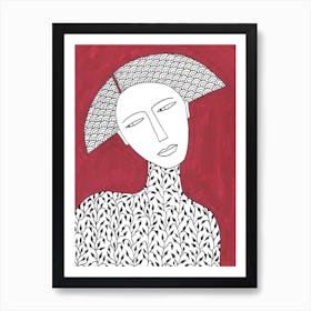 Red Pattern Illustration Woman Art Print