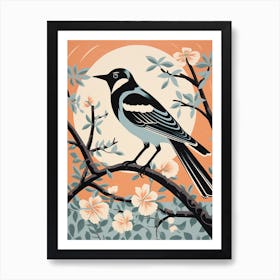 Vintage Bird Linocut Magpie 5 Art Print