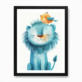 Small Joyful Lion With A Bird On Its Head 12 Art Print