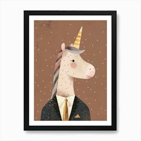 Unicorn In A Suit & Tie Mocha Background 2 Poster