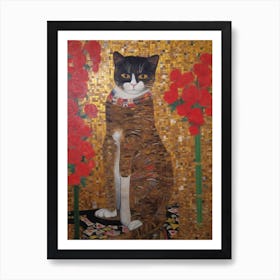 Gladoli With A Cat 4 Art Nouveau Klimt Style Art Print