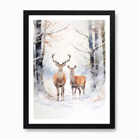 Winter Watercolour Deer 6 Art Print