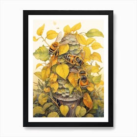 Common Furrow Bee Beehive Watercolour Illustration 3 Art Print