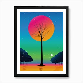 Vivid Tree Beneath A Cosmic Rainbow Sky Art Print