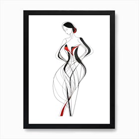 Woman In A Dress, lineart Art Print