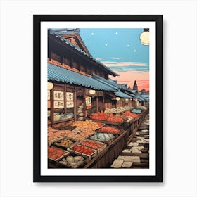 Tsukiji Fish Market, Japan Vintage Travel Art 1 Art Print