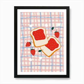 Food Illustration Strawbery Jam Toast Preppy Contemporary Kitchen Art Print