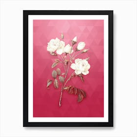 Vintage White Rose Botanical in Gold on Viva Magenta n.0491 Art Print