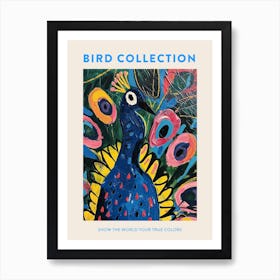 Peacock & Feathers Colourful Portrait 4 Poster Art Print