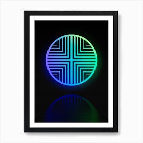 Neon Blue and Green Abstract Geometric Glyph on Black n.0192 Art Print