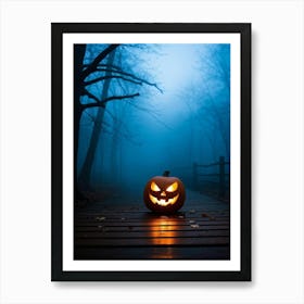 Fog Holiday Greeting Scarey Evil Dark Ominous Leaf Stripes Haunting Wood Carving Flames (17) Art Print