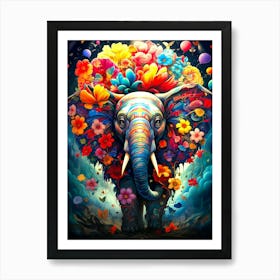 Elephant With Flowers Art Print