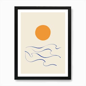 Minimal Abstract Coastal Matisse line-art Sea and Sun on Ivory Art Print