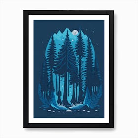 A Fantasy Forest At Night In Blue Theme Art Print