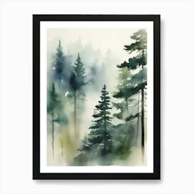 Appalachian Mountains of Misty Pines Watercolor Print of Evergreen Forest..143 Art Print