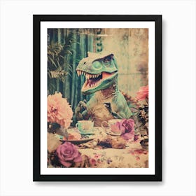 Retro Dinosaur Tea Party 4 Art Print