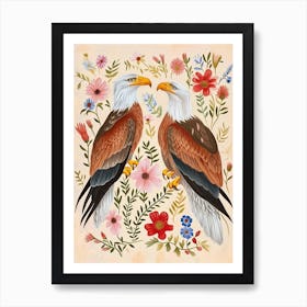 Folksy Floral Animal Drawing Eagle 2 Art Print