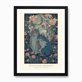 William Morris  Inspired  Classic Cats Friends Botanical Art Print