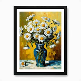 Daisies In A Blue Vase 1 Art Print