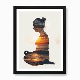 Yoga Meditation At Sunset Art Print