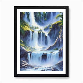 Beautiful Waterfall Formed By Melting Glaciers Art Print