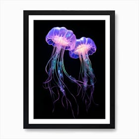 Mauve Stinger Jellyfish Neon Illustration 2 Art Print