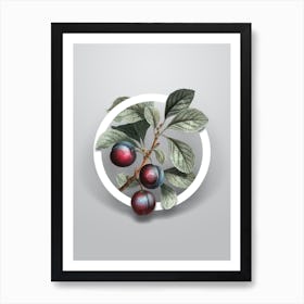 Vintage Cherry Plum Minimalist Flower Geometric Circle on Soft Gray n.0488 Art Print