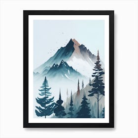 Mountain And Forest In Minimalist Watercolor Vertical Composition 268 Art Print