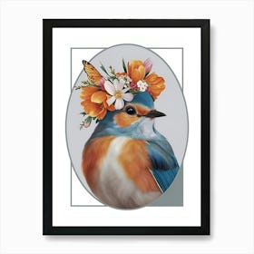 Bird With A Flower Crown European Robin 6 Art Print