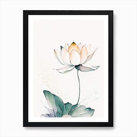 Amur Lotus Minimal Watercolour 1 Art Print