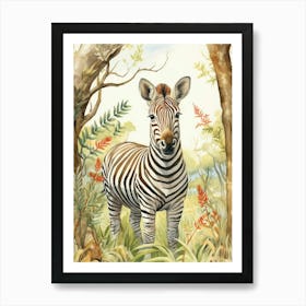 Storybook Animal Watercolour Zebra 3 Art Print