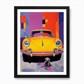 Porsche 356 Vintage Car With A Dog, Matisse Style Painting Art Print