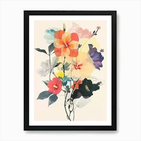 Hibiscus 2 Collage Flower Bouquet Art Print