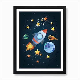 Watercolour Rocket Art Print