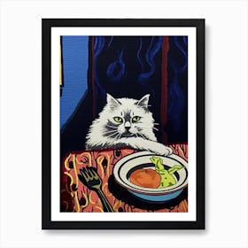 White Cat And Pasta 2 Art Print