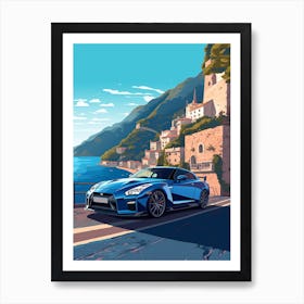 A Nissan Gt R In Amalfi Coast, Italy, Car Illustration 5 Art Print
