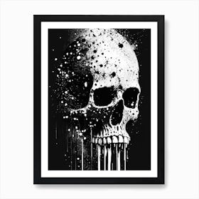 Skull With Splatter Effects 2 Linocut Art Print