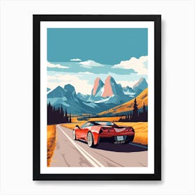 A Chevrolet Corvette Car In Icefields Parkway Flat Illustration 2 Art Print