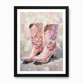 Cowgirl Disco Ball Boots in Blush Pink, y2k, Southwest Art, Southern Girl Art Print