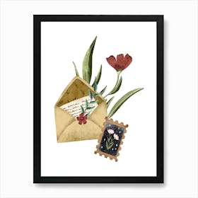 Love letter with floral postage stamp Art Print