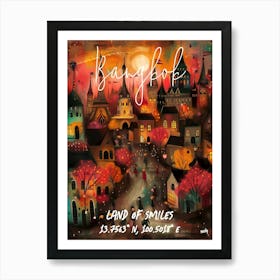 Bangkok, Land Of Smiles, folk naive and whimsical poster Art Print