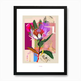 Protea 1 Neon Flower Collage Poster Art Print