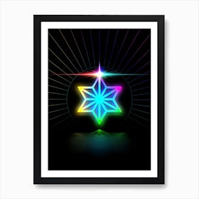 Neon Geometric Glyph in Candy Blue and Pink with Rainbow Sparkle on Black n.0399 Art Print