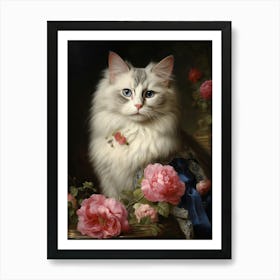 Floral Rococo Style Cat 2 Art Print