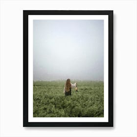 A Girl With A Lantern In A Mysterious Foggy Field, Oil Painting Art Print