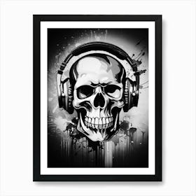 Skull With Headphones 83 Art Print