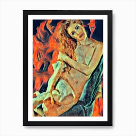 Nude Woman On Fire Art Print